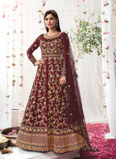 Butterfly Net Gown in Maroon